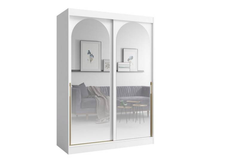 Deine Möbel 24 Schwebetürenschrank MOSSA 150 cm breit Schiebetürenschrank mit Spiegel (perfekt für Schlafzimmer, Flur, Garderobe, 1-St., Kleiderschrank in Weiß, Schwarz Cashmere) Stilvolle Griffe in Gold oder Schwarz für einen eleganten Look von Deine Möbel 24