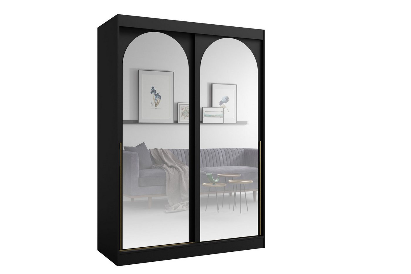 Deine Möbel 24 Schwebetürenschrank MOSSA 150 cm breit Schiebetürenschrank mit Spiegel (perfekt für Schlafzimmer, Flur, Garderobe, 1-St., Kleiderschrank in Weiß, Schwarz Cashmere) Stilvolle Griffe in Gold oder Schwarz für einen eleganten Look von Deine Möbel 24