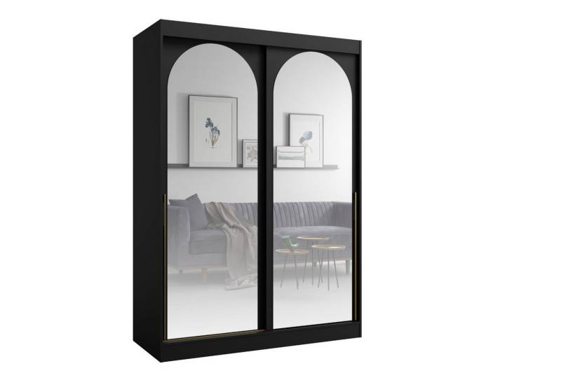 Deine Möbel 24 Schwebetürenschrank MOSSA 150 cm breit Schiebetürenschrank mit Spiegel (perfekt für Schlafzimmer, Flur, Garderobe, 1-St., Kleiderschrank in Weiß, Schwarz Cashmere) Stilvolle Griffe in Gold oder Schwarz für einen eleganten Look von Deine Möbel 24