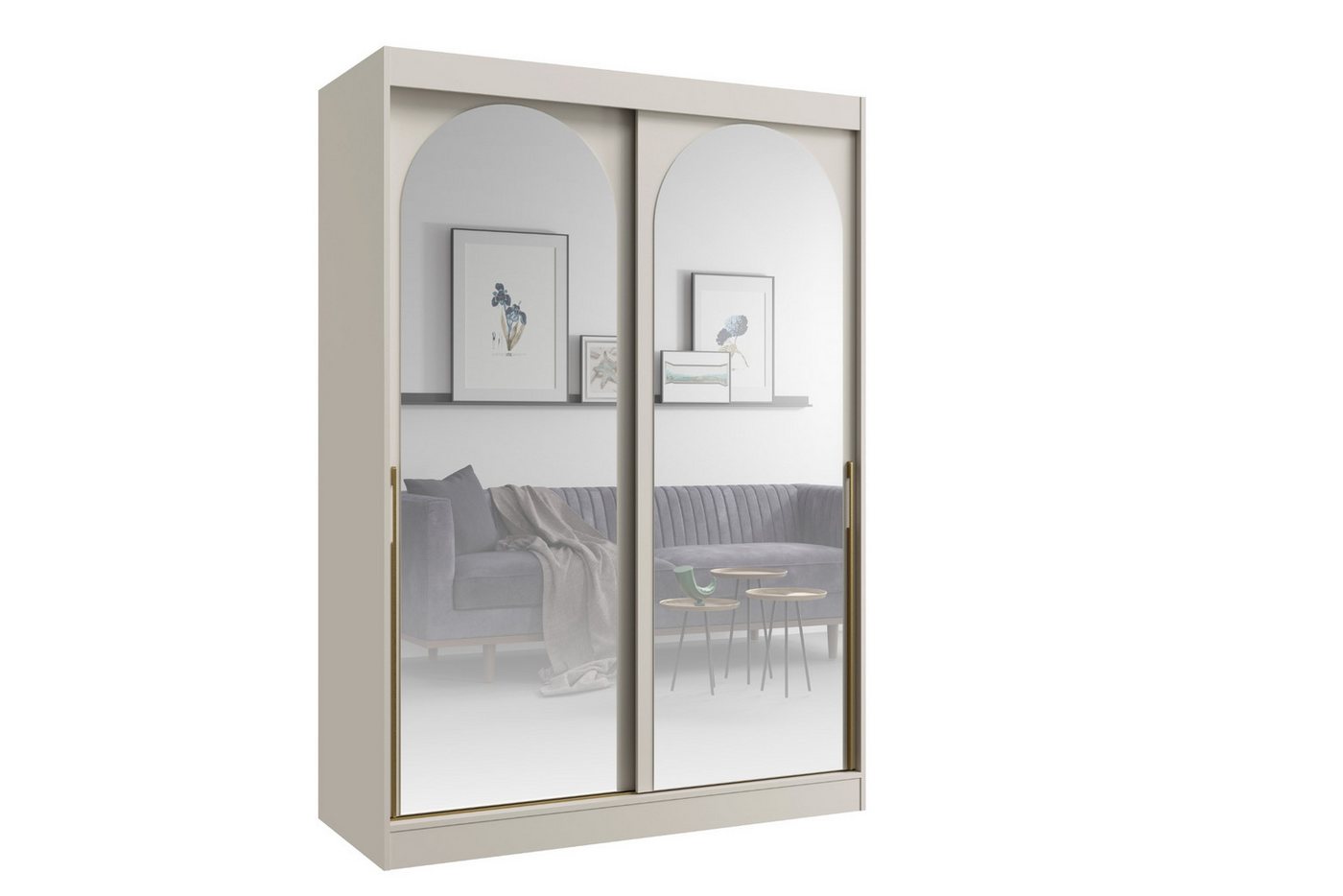 Deine Möbel 24 Schwebetürenschrank MOSSA 150 cm breit Schiebetürenschrank mit Spiegel (perfekt für Schlafzimmer, Flur, Garderobe, 1-St., Kleiderschrank in Weiß, Schwarz Cashmere) Stilvolle Griffe in Gold oder Schwarz für einen eleganten Look von Deine Möbel 24