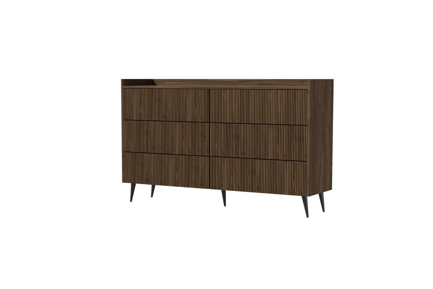 Deine Möbel 24 Sideboard DALIA 03 Kommode 150 cm breit mit 6 geräumigen Schubalden (DALIA-Kollektion, 1 St., ideal für Wohnzimmer, Schlafzimmer, Esszimmer & Flur), geriffelte Fronten, Farbe Kashmir oder Walnuss, hohe Metallfüßen von Deine Möbel 24