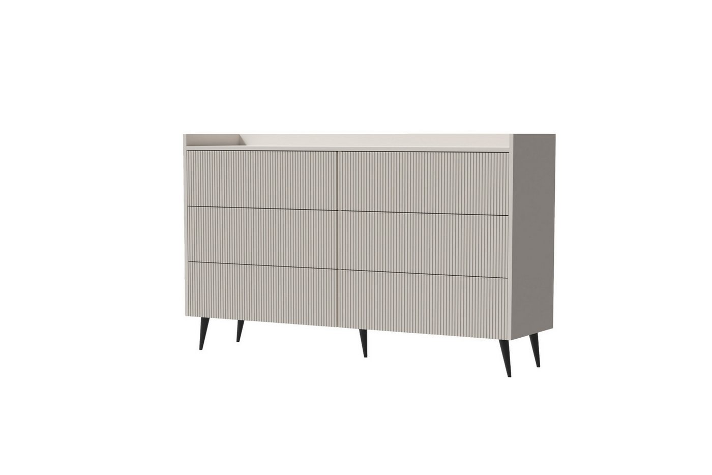 Deine Möbel 24 Sideboard DALIA 03 Kommode 150 cm breit mit 6 geräumigen Schubalden (DALIA-Kollektion, 1 St., ideal für Wohnzimmer, Schlafzimmer, Esszimmer & Flur), geriffelte Fronten, Farbe Kashmir oder Walnuss, hohe Metallfüßen von Deine Möbel 24