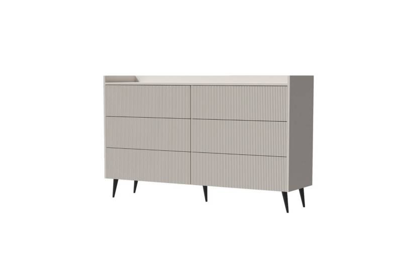 Deine Möbel 24 Sideboard DALIA 03 Kommode 150 cm breit mit 6 geräumigen Schubalden (DALIA-Kollektion, 1 St., ideal für Wohnzimmer, Schlafzimmer, Esszimmer & Flur), geriffelte Fronten, Farbe Kashmir oder Walnuss, hohe Metallfüßen von Deine Möbel 24