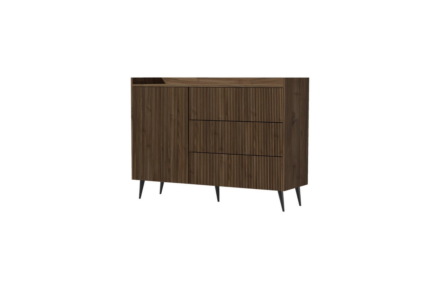 Deine Möbel 24 Sideboard DALIA 04 Kommode 126 cm breit, mit 3 Schubladen (DALIA-Kollektion, 1 St., ideal für Wohnzimmer, Schlafzimmer & Flur), geriffelte Fronten, Farbe Kashmir oder Walnuss von Deine Möbel 24