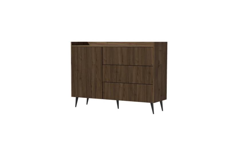 Deine Möbel 24 Sideboard DALIA 04 Kommode 126 cm breit, mit 3 Schubladen (DALIA-Kollektion, 1 St., ideal für Wohnzimmer, Schlafzimmer & Flur), geriffelte Fronten, Farbe Kashmir oder Walnuss von Deine Möbel 24