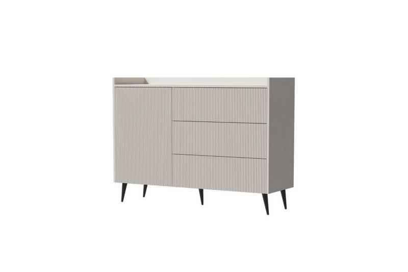 Deine Möbel 24 Sideboard DALIA 04 Kommode 126 cm breit, mit 3 Schubladen (DALIA-Kollektion, 1 St., ideal für Wohnzimmer, Schlafzimmer & Flur), geriffelte Fronten, Farbe Kashmir oder Walnuss von Deine Möbel 24
