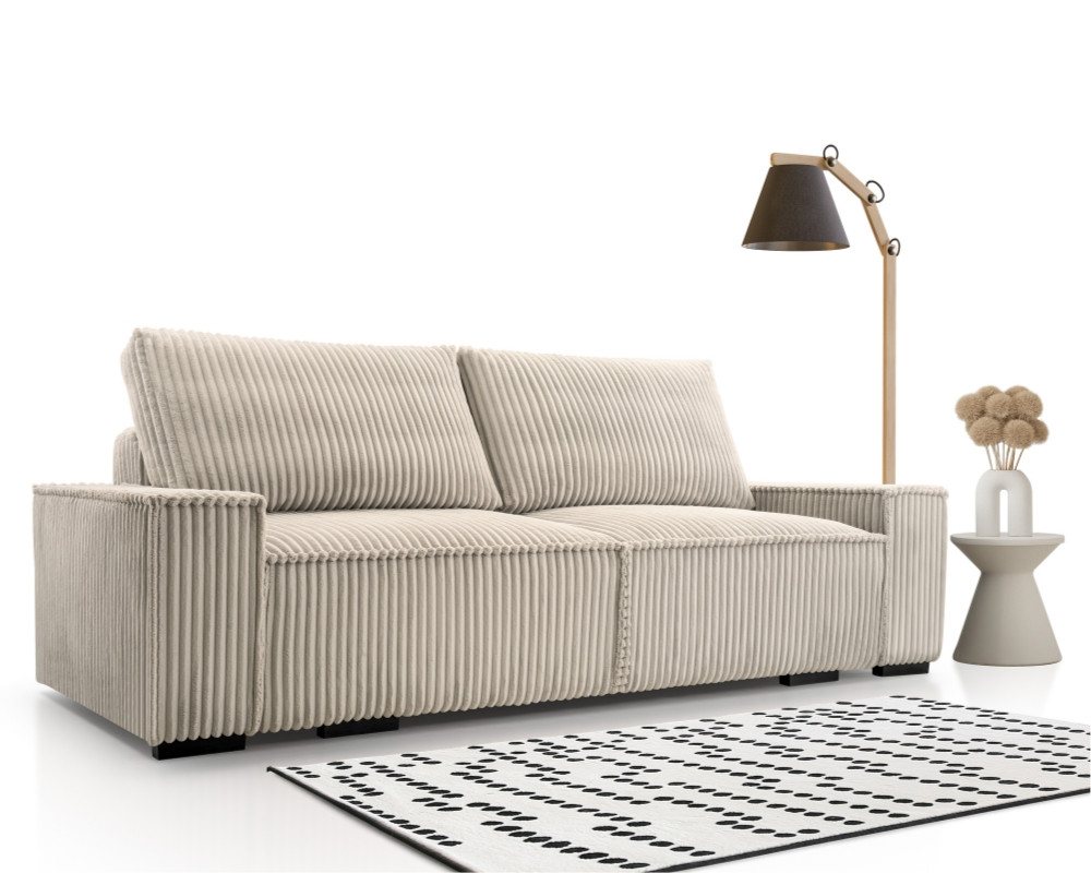 Deine Möbel 24 Sofa Couch LAOS im Cord, mit Schlaffunktion, inkl. Kissen, Bettkasten, Schlaffläche: 147 x 200 cm, 3 - Sitzer, mit Schlaffunktion von Deine Möbel 24