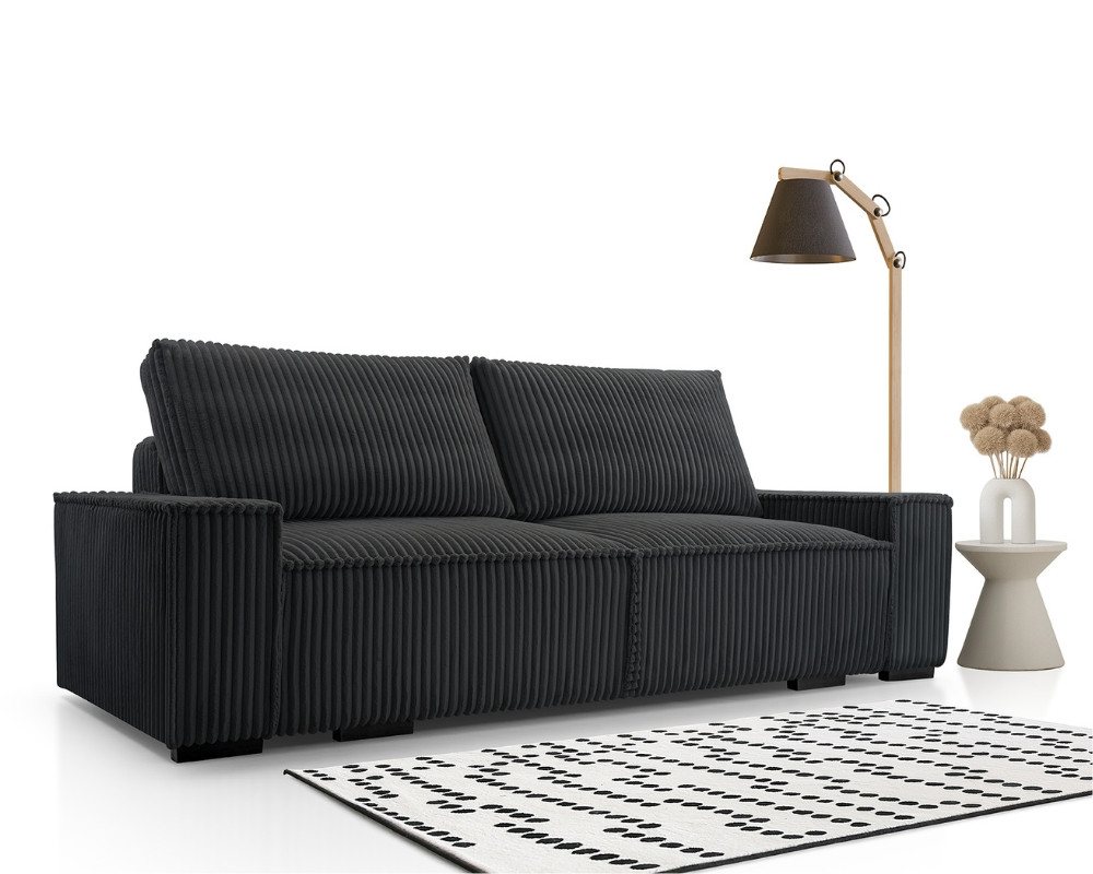 Deine Möbel 24 Sofa Couch LAOS im Cord, mit Schlaffunktion, inkl. Kissen, Bettkasten, Schlaffläche: 147 x 200 cm, 3 - Sitzer, mit Schlaffunktion von Deine Möbel 24