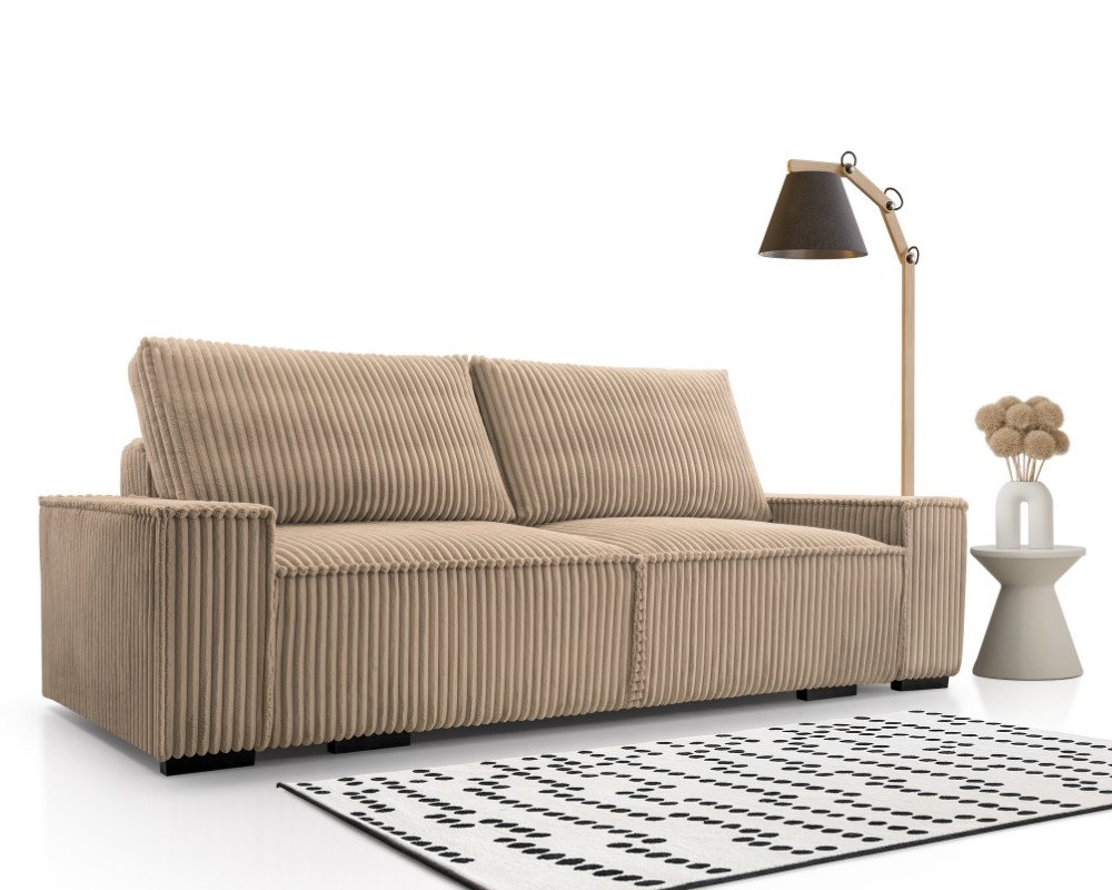 Deine Möbel 24 Sofa Couch LAOS im Cord, mit Schlaffunktion, inkl. Kissen, Bettkasten, Schlaffläche: 147 x 200 cm, 3 - Sitzer, mit Schlaffunktion von Deine Möbel 24