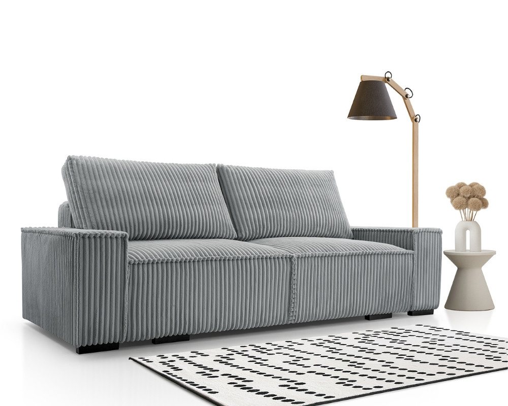 Deine Möbel 24 Sofa Couch LAOS im Cord, mit Schlaffunktion, inkl. Kissen, Bettkasten, Schlaffläche: 147 x 200 cm, 3 - Sitzer, mit Schlaffunktion von Deine Möbel 24