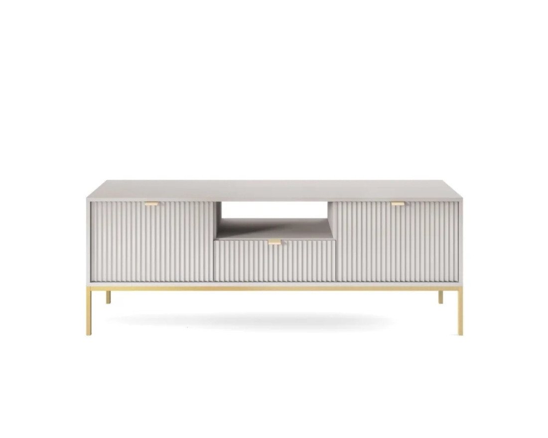 Deine Möbel 24 TV-Board NOVO RTV154 RTV-Schrank Fehrnseher Tisch Weiß Grau Schwarz (Set, 3 St., Wohnzimmer Goldene Griffe Weiß Grau Schwarz Gold), geriffelte Fronten 154 cm breit inkl. Schublade Regale Schränkchen von Deine Möbel 24