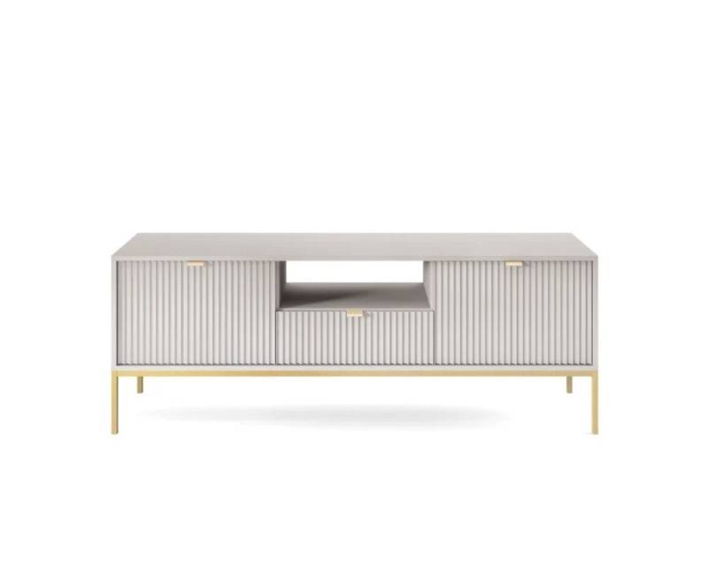 Deine Möbel 24 TV-Board NOVO RTV154 RTV-Schrank Fehrnseher Tisch Weiß Grau Schwarz (Set, 3 St., Wohnzimmer Goldene Griffe Weiß Grau Schwarz Gold), geriffelte Fronten 154 cm breit inkl. Schublade Regale Schränkchen von Deine Möbel 24
