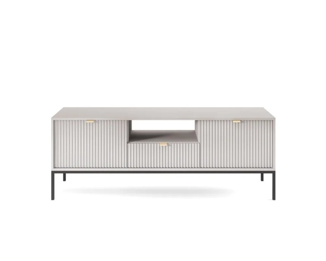 Deine Möbel 24 TV-Board NOVO RTV154 RTV-Schrank Fehrnseher Tisch Weiß Grau Schwarz (Set, 3 St., Wohnzimmer Goldene Griffe Weiß Grau Schwarz Gold), geriffelte Fronten 154 cm breit inkl. Schublade Regale Schränkchen von Deine Möbel 24