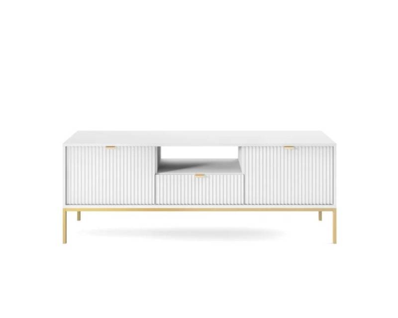 Deine Möbel 24 TV-Board NOVO RTV154 RTV-Schrank Fehrnseher Tisch Weiß Grau Schwarz (Set, 3 St., Wohnzimmer Goldene Griffe Weiß Grau Schwarz Gold), geriffelte Fronten 154 cm breit inkl. Schublade Regale Schränkchen von Deine Möbel 24