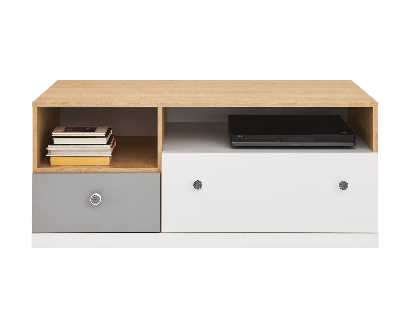 Deine Möbel 24 TV-Regal POKO 11 120 / 50 / 50 cm [B/H/T], in Biskuiteiche / Weiß Lux / Grau von Deine Möbel 24