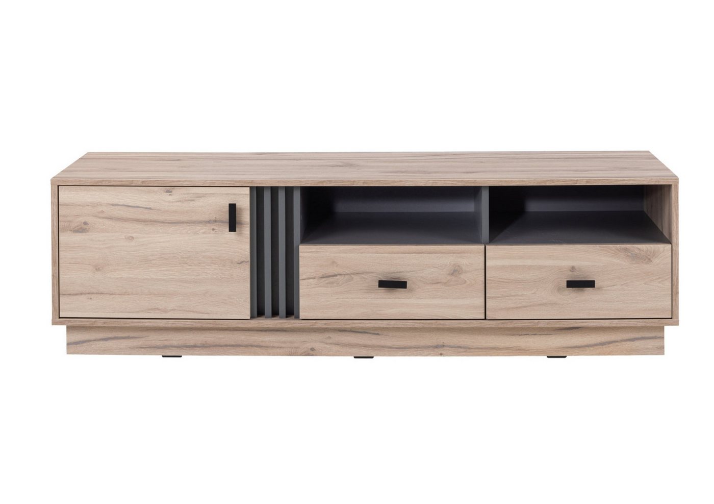 Deine Möbel 24 TV-Schrank ALL 06 Lowboard Fernsehtisch TV Bank TV Tisch Fernseher Tisch TV Möbel (Set, 3-St., Modern) Anthrazit Lamellen Eiche 155 cm breit von Deine Möbel 24