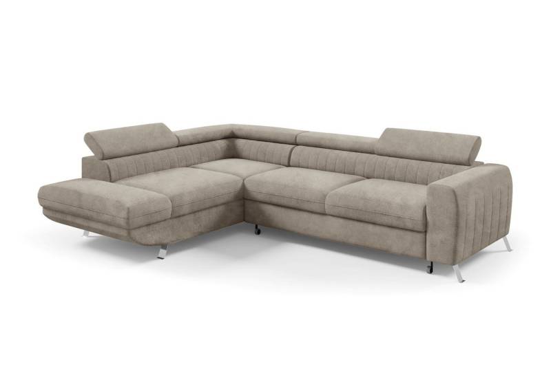 Deine Möbel 24 Wohnlandschaft ALFI Webstoff 260 cm breit Ecksofa Sofa Wohnzimmer L-Couch, Creme Beige Hellgrau Cappuccino verstellbare Kopfstütze 2 Teile, mit Schlaffunktion Bettkasten von Deine Möbel 24
