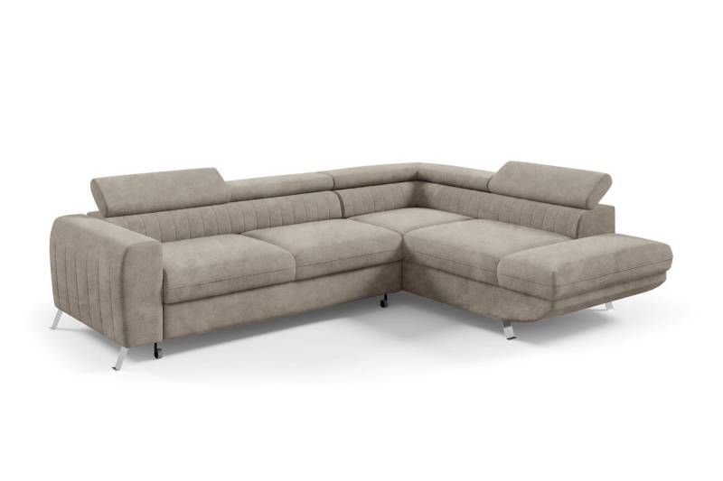 Deine Möbel 24 Wohnlandschaft ALFI Webstoff 260 cm breit Ecksofa Sofa Wohnzimmer L-Couch, Creme Beige Hellgrau Cappuccino verstellbare Kopfstütze 2 Teile, mit Schlaffunktion Bettkasten von Deine Möbel 24