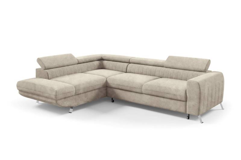 Deine Möbel 24 Wohnlandschaft ALFI Webstoff 260 cm breit Ecksofa Sofa Wohnzimmer L-Couch, Creme Beige Hellgrau Cappuccino verstellbare Kopfstütze 2 Teile, mit Schlaffunktion Bettkasten von Deine Möbel 24