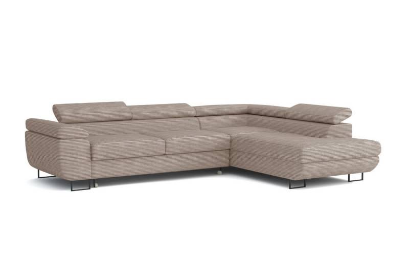 Deine Möbel 24 Wohnlandschaft ASTON Cord-Stoff Samt 277 cm breit Ecksofa Sofa Wohnzimmer L-Couch, Grau Beige Dunkelgrau Anthrazit Graphit Schwarz Hellgrau verstellbare Kopfstütze 2 Teile, mit Schlaffunktion Bettkasten Stauraum von Deine Möbel 24