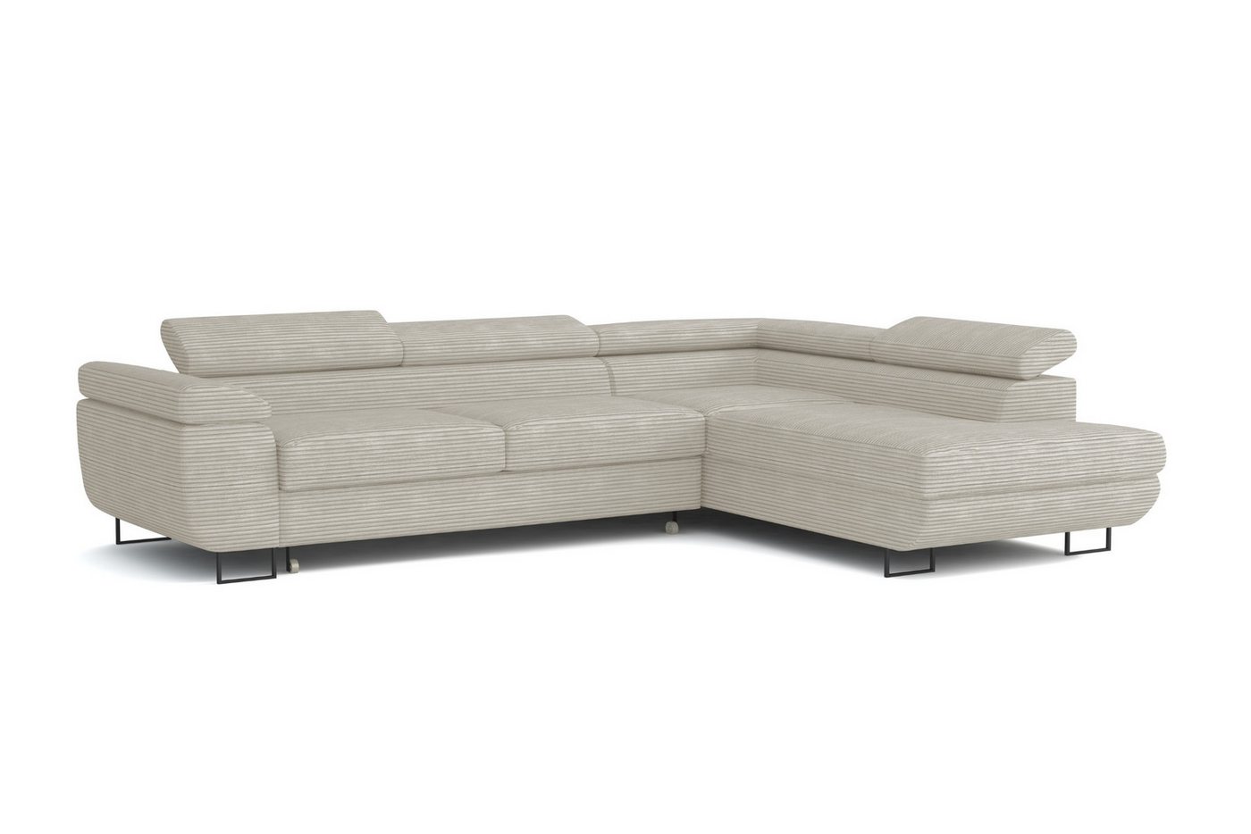 Deine Möbel 24 Wohnlandschaft ASTON Cord-Stoff Samt 277 cm breit Ecksofa Sofa Wohnzimmer L-Couch, Grau Beige Dunkelgrau Anthrazit Graphit Schwarz Hellgrau verstellbare Kopfstütze 2 Teile, mit Schlaffunktion Bettkasten Stauraum von Deine Möbel 24