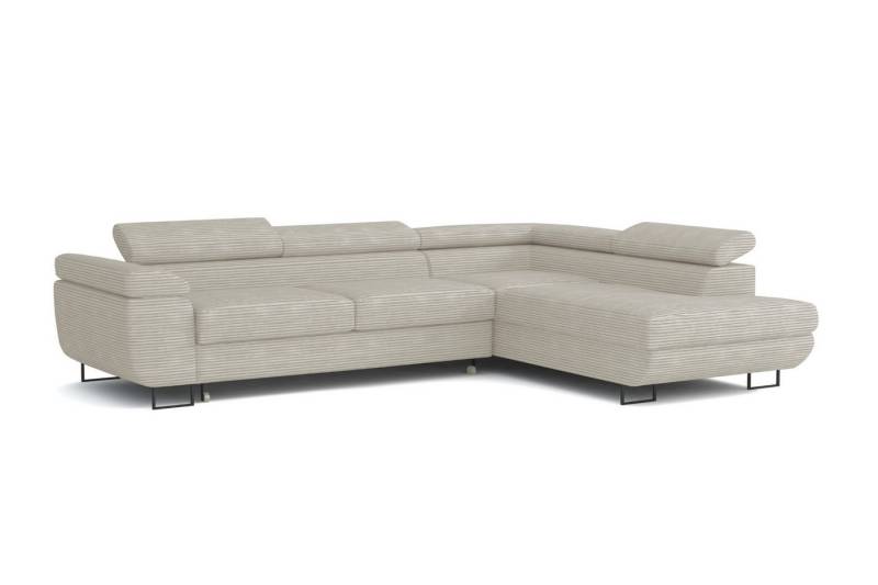 Deine Möbel 24 Wohnlandschaft ASTON Cord-Stoff Samt 277 cm breit Ecksofa Sofa Wohnzimmer L-Couch, Grau Beige Dunkelgrau Anthrazit Graphit Schwarz Hellgrau verstellbare Kopfstütze 2 Teile, mit Schlaffunktion Bettkasten Stauraum von Deine Möbel 24