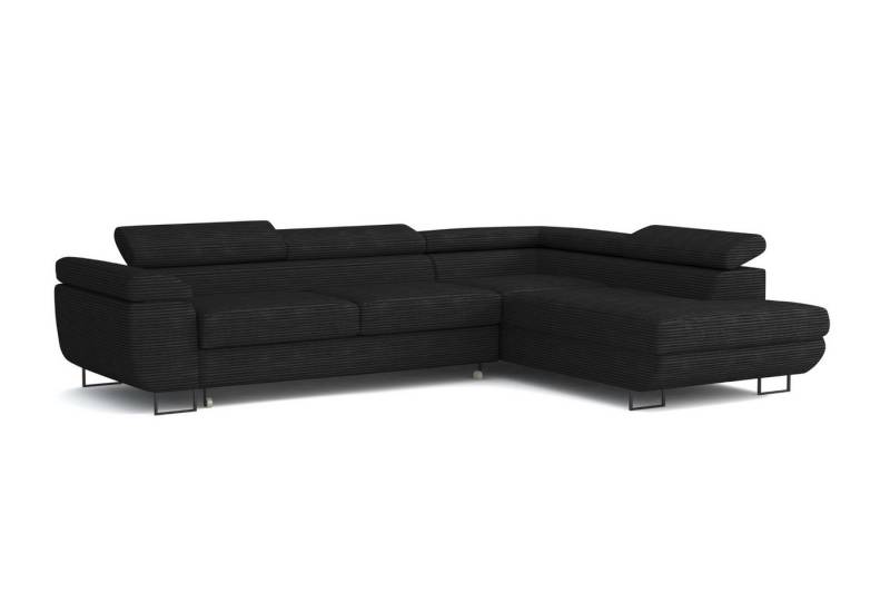 Deine Möbel 24 Wohnlandschaft ASTON Cord-Stoff Samt 277 cm breit Ecksofa Sofa Wohnzimmer L-Couch, Grau Beige Dunkelgrau Anthrazit Graphit Schwarz Hellgrau verstellbare Kopfstütze 2 Teile, mit Schlaffunktion Bettkasten Stauraum von Deine Möbel 24