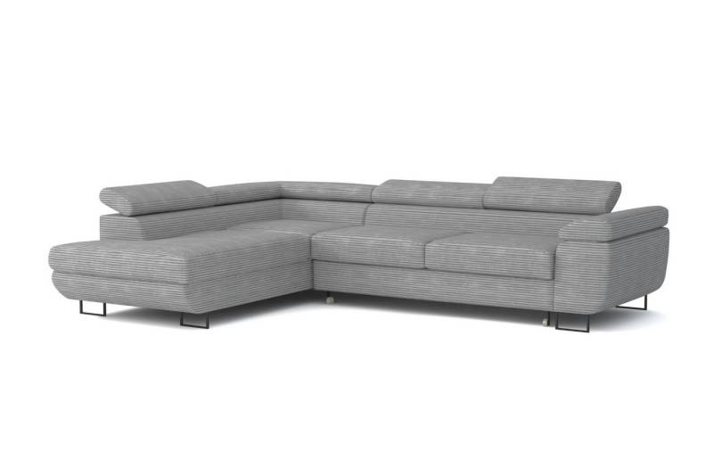 Deine Möbel 24 Wohnlandschaft ASTON Cord-Stoff Samt 277 cm breit Ecksofa Sofa Wohnzimmer L-Couch, Grau Beige Dunkelgrau Anthrazit Graphit Schwarz Hellgrau verstellbare Kopfstütze 2 Teile, mit Schlaffunktion Bettkasten Stauraum von Deine Möbel 24