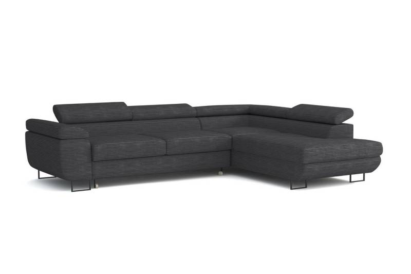 Deine Möbel 24 Wohnlandschaft ASTON Cord-Stoff Samt 277 cm breit Ecksofa Sofa Wohnzimmer L-Couch, Grau Beige Dunkelgrau Anthrazit Graphit Schwarz Hellgrau verstellbare Kopfstütze 2 Teile, mit Schlaffunktion Bettkasten Stauraum von Deine Möbel 24