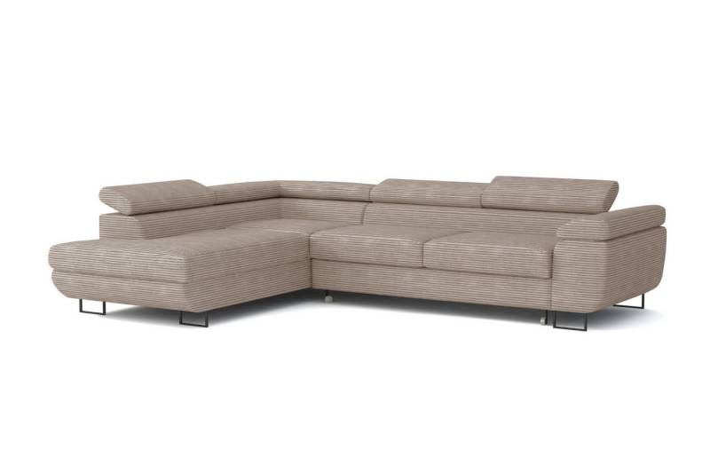 Deine Möbel 24 Wohnlandschaft ASTON Cord-Stoff Samt 277 cm breit Ecksofa Sofa Wohnzimmer L-Couch, Grau Beige Dunkelgrau Anthrazit Graphit Schwarz Hellgrau verstellbare Kopfstütze 2 Teile, mit Schlaffunktion Bettkasten Stauraum von Deine Möbel 24