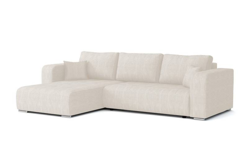 Deine Möbel 24 Wohnlandschaft CARACAS 288 cm breit Ecksofa Sofa Wohnzimmer L-Couch Cord Samt, Creme Grau Beige Grau Anthrazit Graphit Schwarz Hellgrau 3 Teile, mit Schlaffunktion Bettfunktion Bettkasten von Deine Möbel 24
