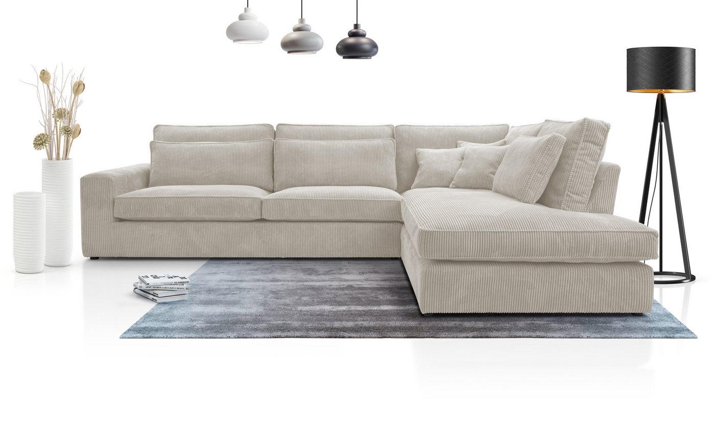 Deine Möbel 24 Wohnlandschaft CAREN Ecksofa Sofa Wohnzimmer L-Couch Cord Samt, Grau Beige Anthrazit 2 Teile, mit Wellenunterfederung, ohne Schlaffunktion, ohne Bettkasten von Deine Möbel 24