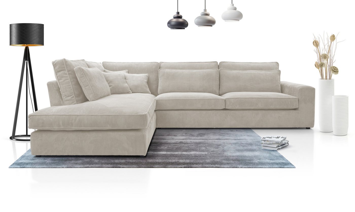 Deine Möbel 24 Wohnlandschaft CAREN Ecksofa Sofa Wohnzimmer L-Couch Cord Samt, Grau Beige Anthrazit 2 Teile, mit Wellenunterfederung, ohne Schlaffunktion, ohne Bettkasten von Deine Möbel 24