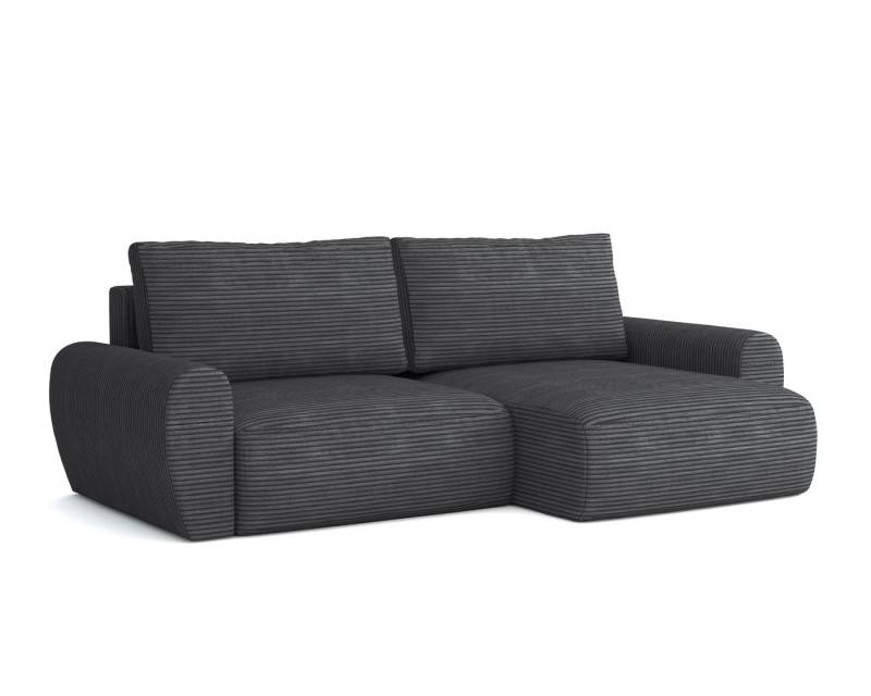 Deine Möbel 24 Wohnlandschaft HEIDI 253 cm breit Ecksofa Sofa Wohnzimmer L-Couch Cord Samt, Grau Beige Dunkelgrau Anthrazit Graphit Schwarz Hellgrau 3 Teile, mit Bettkasten Stauraum Bettfunktion Schlaffunktion von Deine Möbel 24