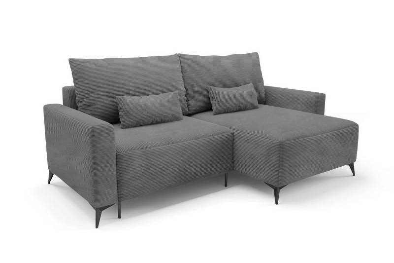 Deine Möbel 24 Wohnlandschaft LOCA L 239 cm breit Ecksofa Sofa Wohnzimmer L-Couch Cord Samt, Beige Creme Grau Hellgrau Anthrazit Schwarz 2 Teile, mit Schlaffunktion Bettfunktion von Deine Möbel 24