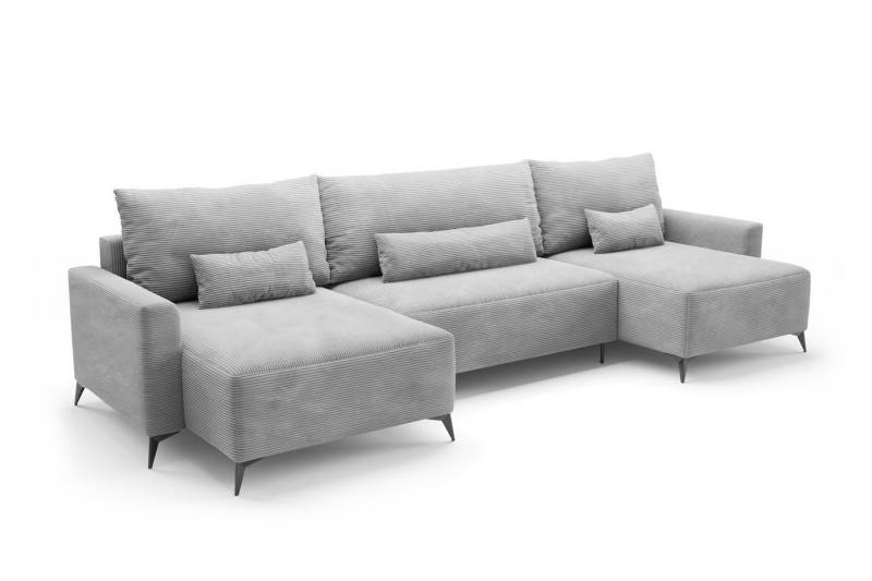 Deine Möbel 24 Wohnlandschaft LOCA U-Form 382 cm breit Ecksofa Sofa Wohnzimmer L-Couch Cord Samt, Beige Creme Grau Hellgrau Anthrazit Schwarz 5 Teile, mit Schlaffunktion Bettfunktion Bettkasten von Deine Möbel 24