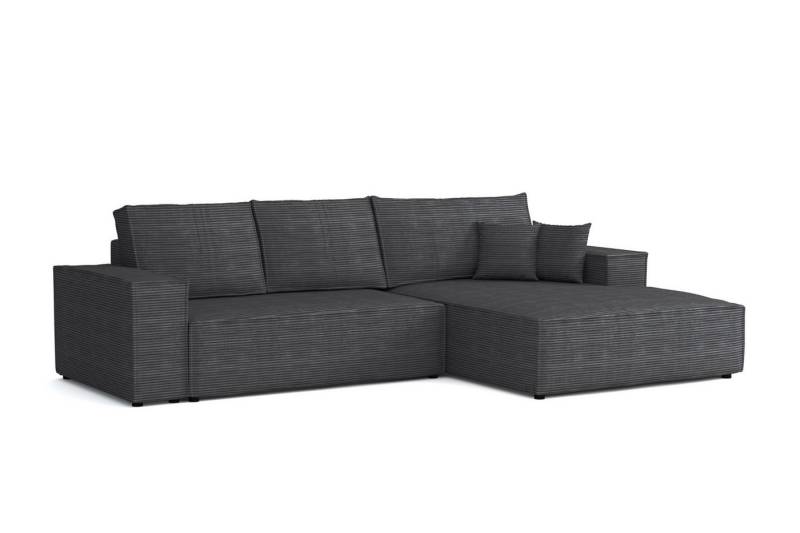 Deine Möbel 24 Wohnlandschaft MARCO 294 cm breit Ecksofa Sofa Wohnzimmer L-Couch Cord Samt, Grau Beige Dunkelgrau Anthrazit Graphit Schwarz Hellgrau 3 Teile, mit Schlaffunktion Bettfunktion Bettkasten Stauraum von Deine Möbel 24