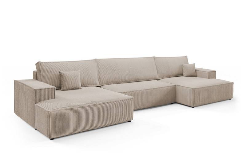 Deine Möbel 24 Wohnlandschaft MARCO U-Form 398 cm breit Sofa Wohnzimmer U-Couch Cord Samt, Grau Beige Dunkelgrau Anthrazit Graphit Schwarz Hellgrau 3 Teile, mit Schlaffunktion von Deine Möbel 24