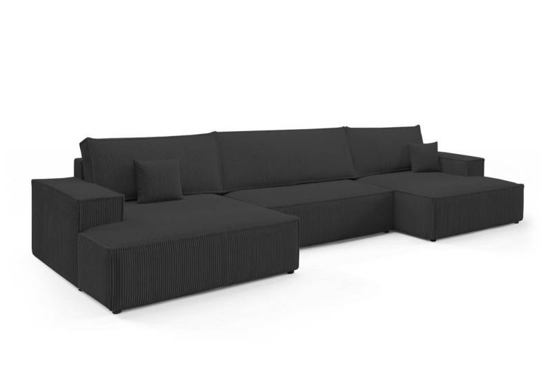 Deine Möbel 24 Wohnlandschaft MARCO U-Form 398 cm breit Sofa Wohnzimmer U-Couch Cord Samt, Grau Beige Dunkelgrau Anthrazit Graphit Schwarz Hellgrau 3 Teile, mit Schlaffunktion von Deine Möbel 24
