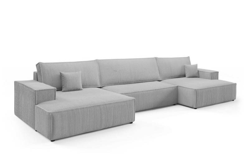 Deine Möbel 24 Wohnlandschaft MARCO U-Form 398 cm breit Sofa Wohnzimmer U-Couch Cord Samt, Grau Beige Dunkelgrau Anthrazit Graphit Schwarz Hellgrau 3 Teile, mit Schlaffunktion von Deine Möbel 24