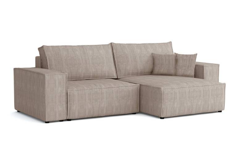 Deine Möbel 24 Wohnlandschaft MATT 255 cm breit Ecksofa Sofa Wohnzimmer L-Couch Cord Samt, Grau Beige Dunkelgrau Anthrazit Graphit Schwarz Hellgrau 2 Teile, mit Schlaffuntion Bettkasten Stauraum Bettkasten von Deine Möbel 24