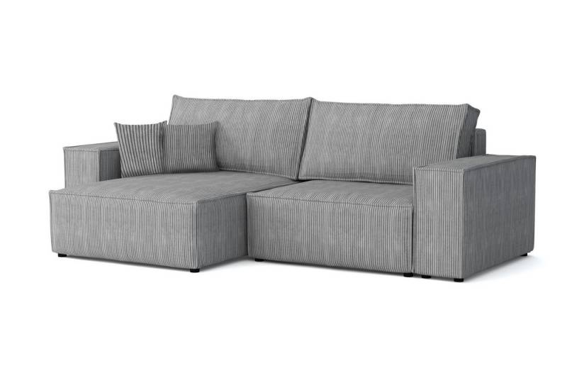 Deine Möbel 24 Wohnlandschaft MATT 255 cm breit Ecksofa Sofa Wohnzimmer L-Couch Cord Samt, Grau Beige Dunkelgrau Anthrazit Graphit Schwarz Hellgrau 2 Teile, mit Schlaffuntion Bettkasten Stauraum Bettkasten von Deine Möbel 24