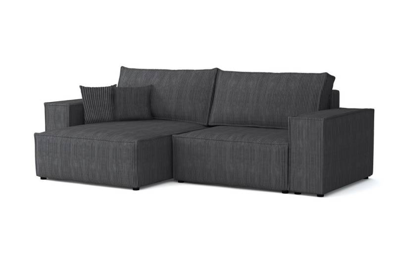 Deine Möbel 24 Wohnlandschaft MATT 255 cm breit Ecksofa Sofa Wohnzimmer L-Couch Cord Samt, Grau Beige Dunkelgrau Anthrazit Graphit Schwarz Hellgrau 2 Teile, mit Schlaffuntion Bettkasten Stauraum Bettkasten von Deine Möbel 24