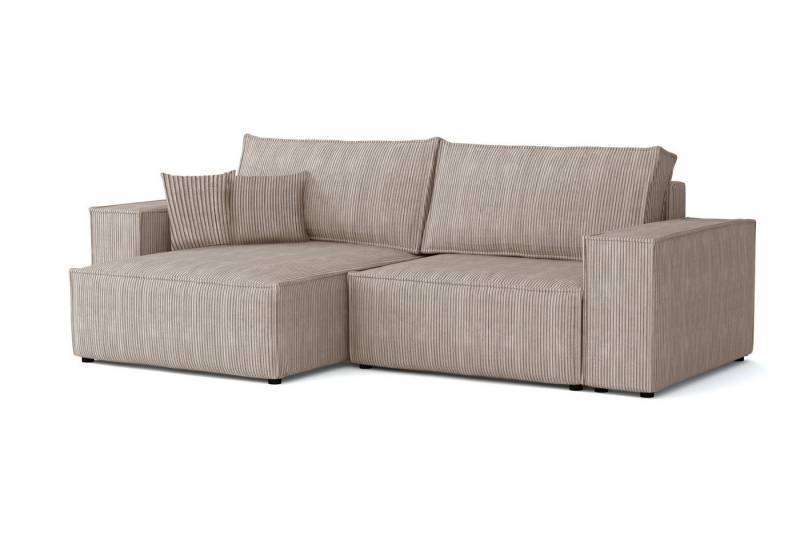 Deine Möbel 24 Wohnlandschaft MATT 255 cm breit Ecksofa Sofa Wohnzimmer L-Couch Cord Samt, Grau Beige Dunkelgrau Anthrazit Graphit Schwarz Hellgrau 2 Teile, mit Schlaffuntion Bettkasten Stauraum Bettkasten von Deine Möbel 24