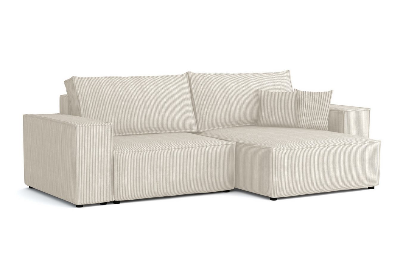Deine Möbel 24 Wohnlandschaft MATT 255 cm breit Ecksofa Sofa Wohnzimmer L-Couch Cord Samt, Grau Beige Dunkelgrau Anthrazit Graphit Schwarz Hellgrau 2 Teile, mit Schlaffuntion Bettkasten Stauraum Bettkasten von Deine Möbel 24