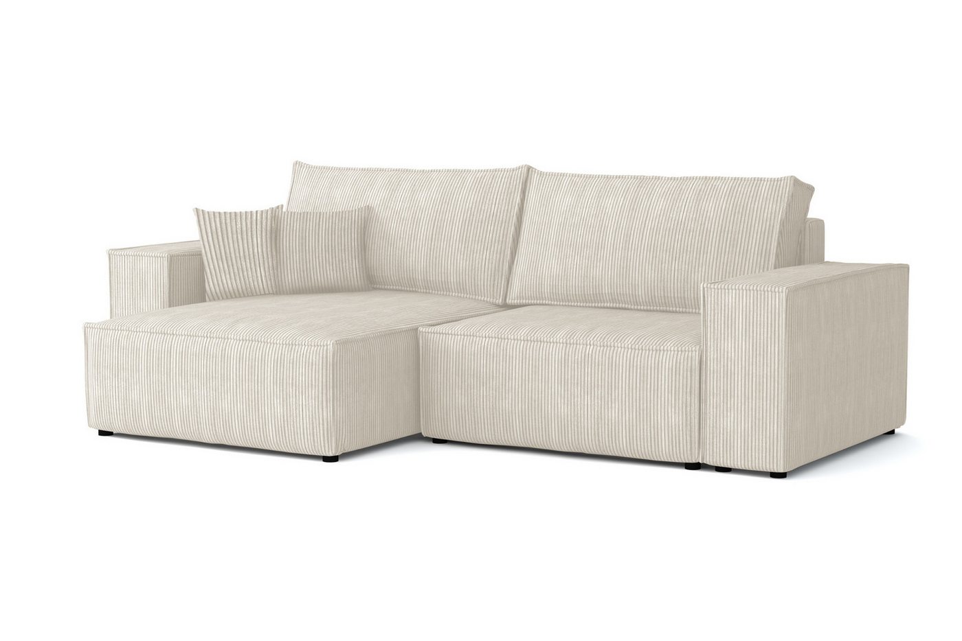 Deine Möbel 24 Wohnlandschaft MATT 255 cm breit Ecksofa Sofa Wohnzimmer L-Couch Cord Samt, Grau Beige Dunkelgrau Anthrazit Graphit Schwarz Hellgrau 2 Teile, mit Schlaffuntion Bettkasten Stauraum Bettkasten von Deine Möbel 24