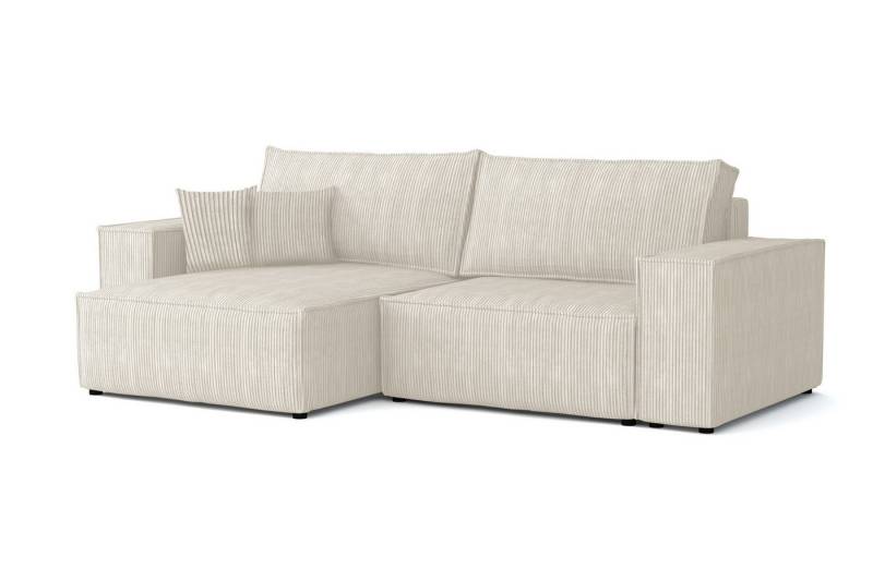 Deine Möbel 24 Wohnlandschaft MATT 255 cm breit Ecksofa Sofa Wohnzimmer L-Couch Cord Samt, Grau Beige Dunkelgrau Anthrazit Graphit Schwarz Hellgrau 2 Teile, mit Schlaffuntion Bettkasten Stauraum Bettkasten von Deine Möbel 24