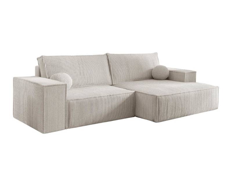 Deine Möbel 24 Wohnlandschaft NEPTUN 255 cm breit Ecksofa Sofa Wohnzimmer L-Couch Cord Samt, Grau Beige Dunkelgrau Anthrazit Graphit Schwarz Hellgrau Creme 2 Teile, mit Schlaffunktion Bettfunktion Bettkasten Stauraum von Deine Möbel 24