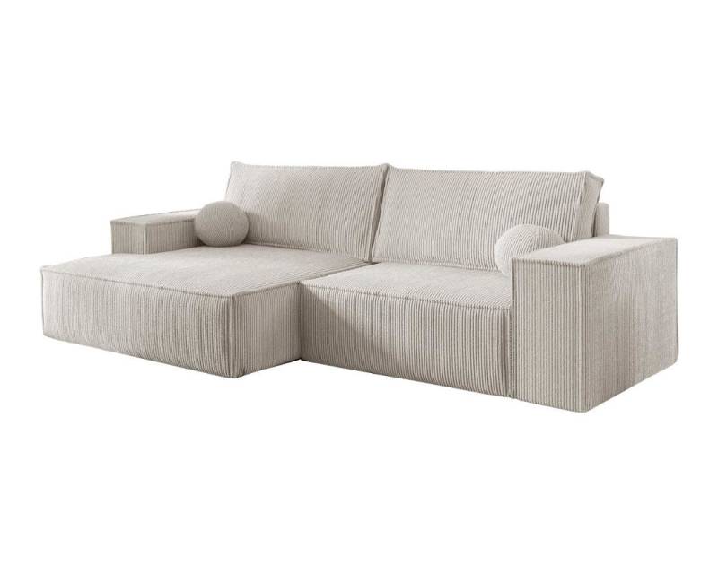 Deine Möbel 24 Wohnlandschaft NEPTUN 255 cm breit Ecksofa Sofa Wohnzimmer L-Couch Cord Samt, Grau Beige Dunkelgrau Anthrazit Graphit Schwarz Hellgrau Creme 2 Teile, mit Schlaffunktion Bettfunktion Bettkasten Stauraum von Deine Möbel 24