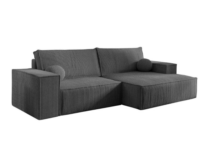 Deine Möbel 24 Wohnlandschaft NEPTUN 255 cm breit Ecksofa Sofa Wohnzimmer L-Couch Cord Samt, Grau Beige Dunkelgrau Anthrazit Graphit Schwarz Hellgrau Creme 2 Teile, mit Schlaffunktion Bettfunktion Bettkasten Stauraum von Deine Möbel 24